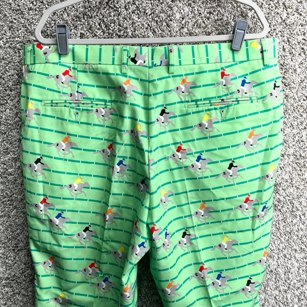 Shinesty Green Horse Racing Derby Print Flat Front Dress Pants in Size 40x35
